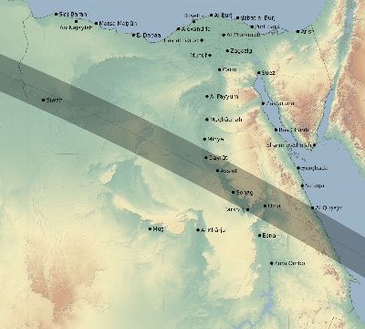Map of the eclipse path across Egypt on 09/12/2053