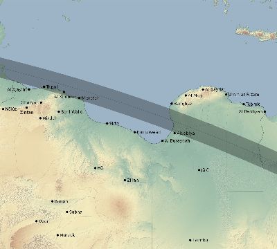 Map of the eclipse path across Libya on 09/12/2053