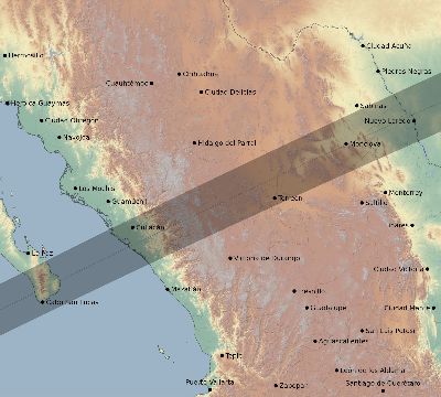 Map of the eclipse path across Mexico on 01/16/2056