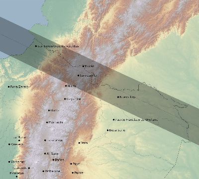 Map of the eclipse path across Ecuador on 07/12/2056