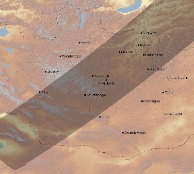 Map of the eclipse path across Mongolia on 07/01/2057