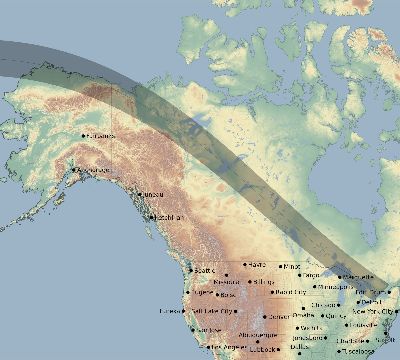 Map of the eclipse path across United States on 07/01/2057
