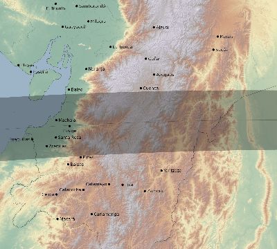Map of the eclipse path across Ecuador on 05/11/2059