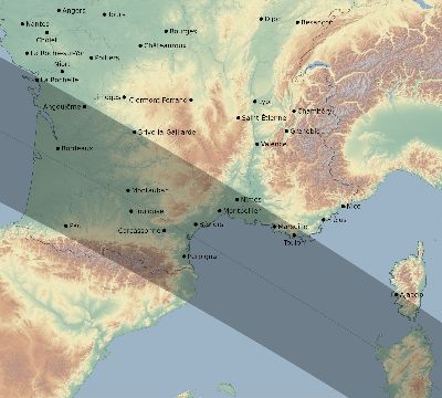 Map of the eclipse path across France on 11/05/2059