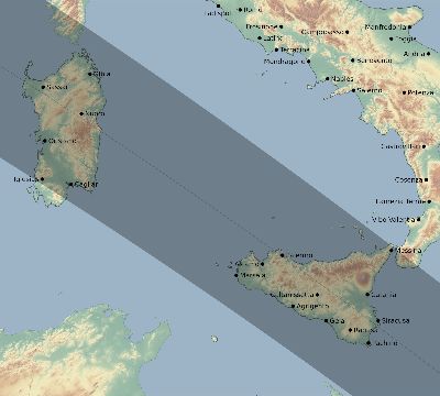 Map of the eclipse path across Italy on 11/05/2059