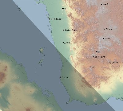 Map of the eclipse path across Yemen on 11/05/2059