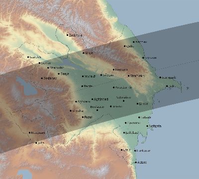 Map of the eclipse path across Azerbaijan on 04/30/2060