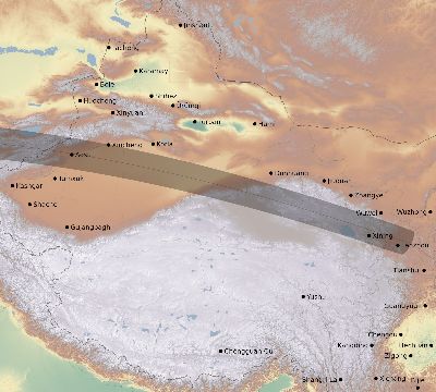 Map of the eclipse path across China on 04/30/2060