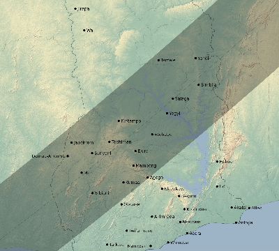 Map of the eclipse path across Ghana on 04/30/2060