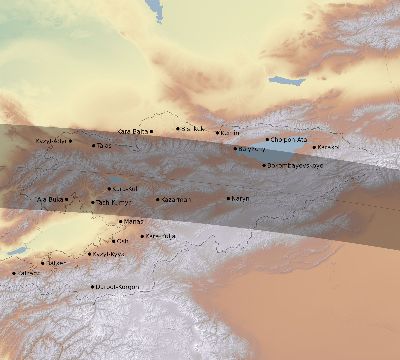 Map of the eclipse path across Kyrgyzstan on 04/30/2060