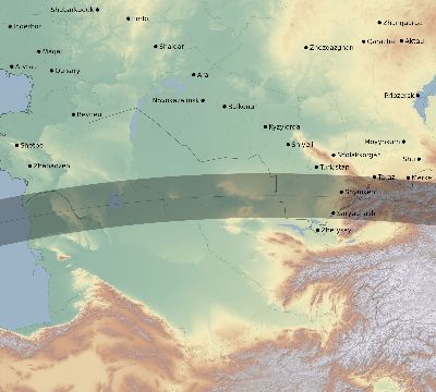 Map of the eclipse path across Kazakhstan on 04/30/2060