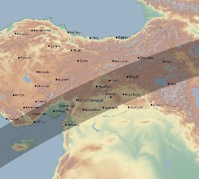 Map of the eclipse path across Turkey on 04/30/2060