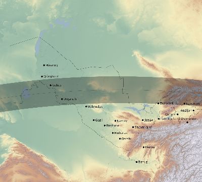 Map of the eclipse path across Uzbekistan on 04/30/2060