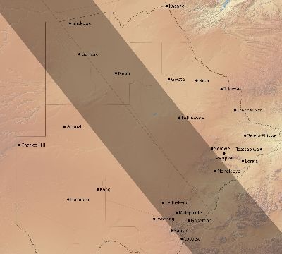 Map of the eclipse path across Botswana on 10/24/2060