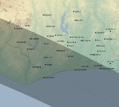 Map of the eclipse path across Côte d'Ivoire (Ivory Coast) on 10/24/2060