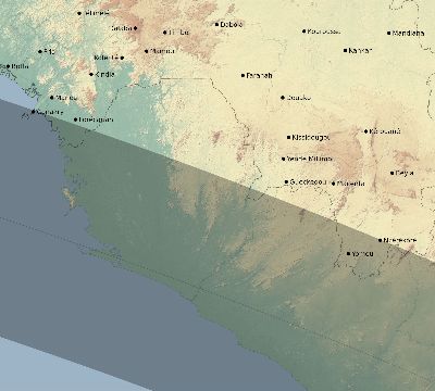 Map of the eclipse path across Guinea on 10/24/2060