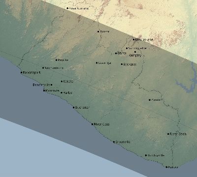 Map of the eclipse path across Liberia on 10/24/2060
