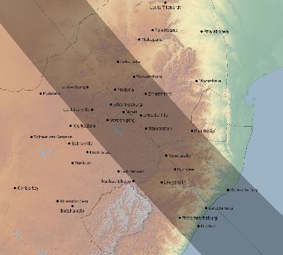 Map of the eclipse path across South Africa on 10/24/2060