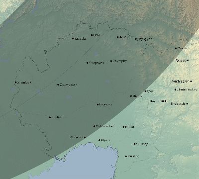Map of the eclipse path across Kazakhstan on 04/20/2061