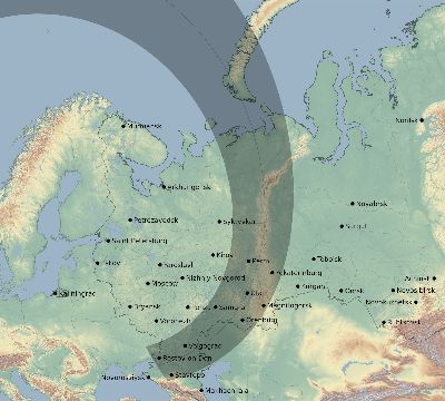 Map of the eclipse path across Russia on 04/20/2061