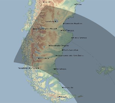 Map of the eclipse path across Argentina on 10/13/2061