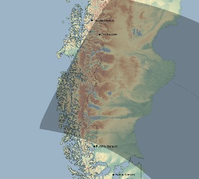 Map of the eclipse path across Chile on 10/13/2061