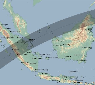 Map of the eclipse path across Indonesia on 02/28/2063