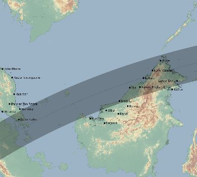Map of the eclipse path across Malaysia on 02/28/2063