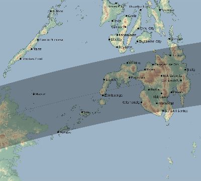 Map of the eclipse path across Philippines on 02/28/2063