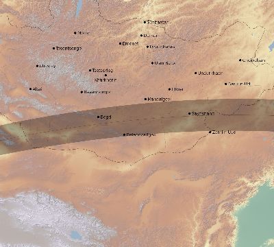 Map of the eclipse path across Mongolia on 08/24/2063