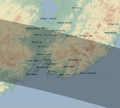 Map of the eclipse path across Russia on 08/24/2063