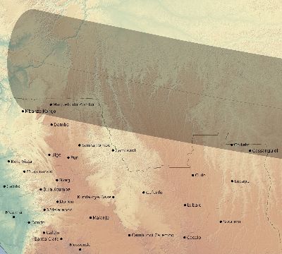 Map of the eclipse path across Angola on 02/17/2064