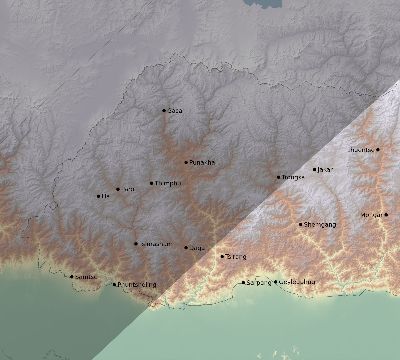 Map of the eclipse path across Bhutan on 02/17/2064