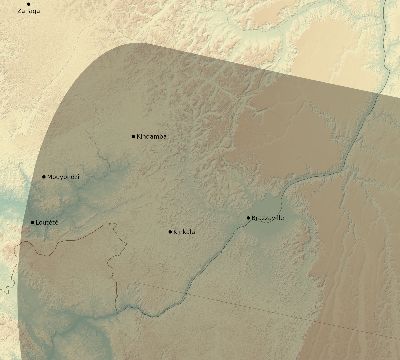 Map of the eclipse path across Republic of the Congo on 02/17/2064