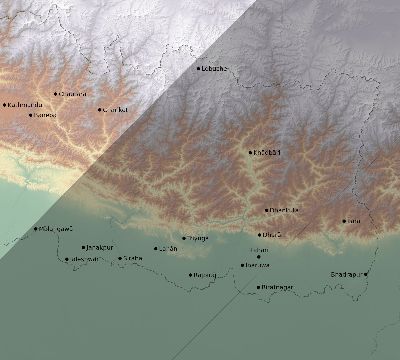 Map of the eclipse path across Nepal on 02/17/2064