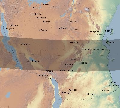 Map of the eclipse path across Tanzania on 02/17/2064