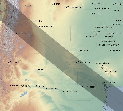 Map of the eclipse path across Argentina on 08/12/2064
