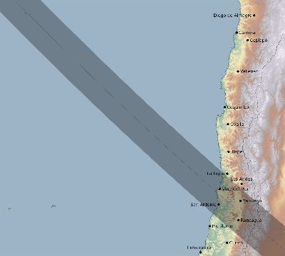 Map of the eclipse path across Chile on 08/12/2064