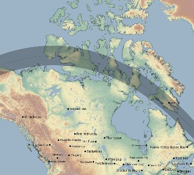 Map of the eclipse path across Canada on 06/22/2066