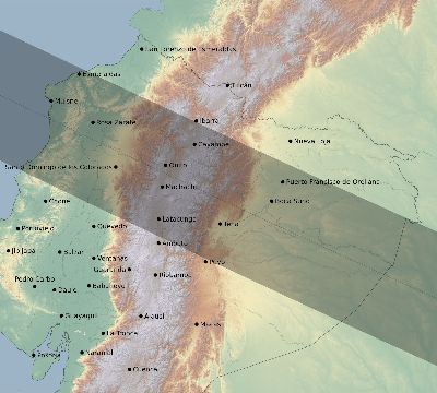 Map of the eclipse path across Ecuador on 06/11/2067