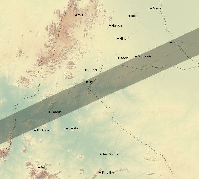 Map of the eclipse path across Cameroon on 12/06/2067