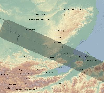Map of the eclipse path across Guatemala on 12/06/2067