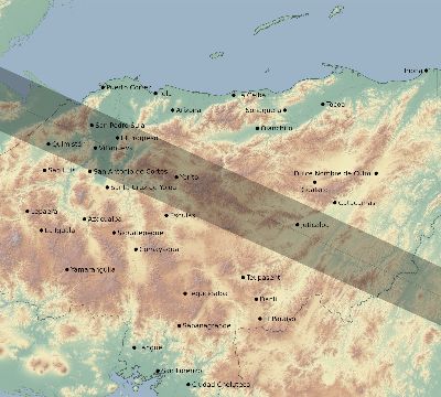 Map of the eclipse path across Honduras on 12/06/2067