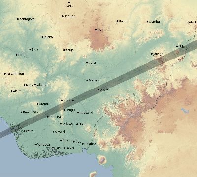 Map of the eclipse path across Nigeria on 12/06/2067