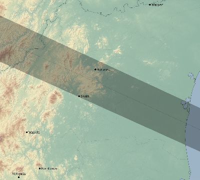 Map of the eclipse path across Nicaragua on 12/06/2067