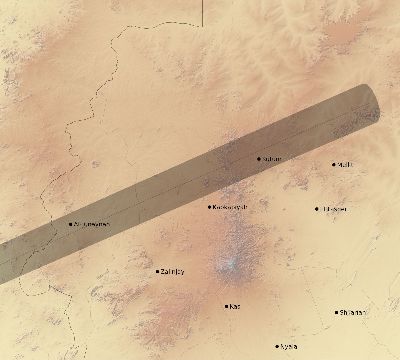 Map of the eclipse path across Sudan on 12/06/2067