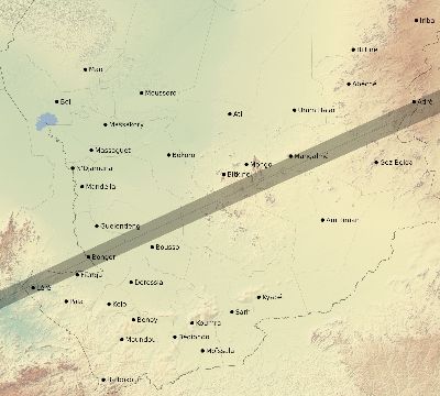 Map of the eclipse path across Chad on 12/06/2067