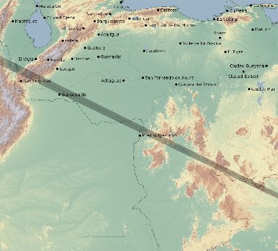 Map of the eclipse path across Venezuela on 12/06/2067