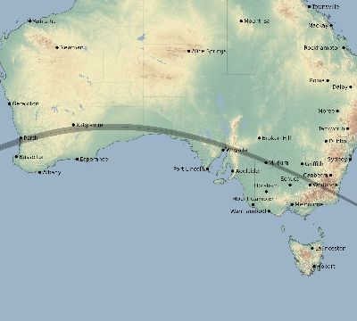 Map of the eclipse path across Australia on 05/31/2068