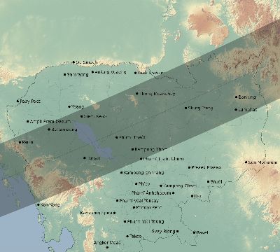 Map of the eclipse path across Cambodia on 04/11/2070